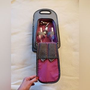 2/$30 Insulated 2 Wine Bottle Carrier Tote Bag Gray and Pink